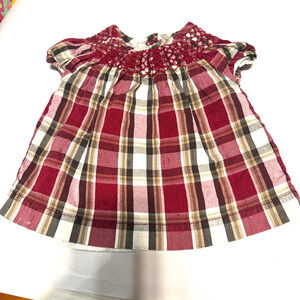 Janie & Jack baby girls Red Silk dress 3-6 m plaid smocked special occasion